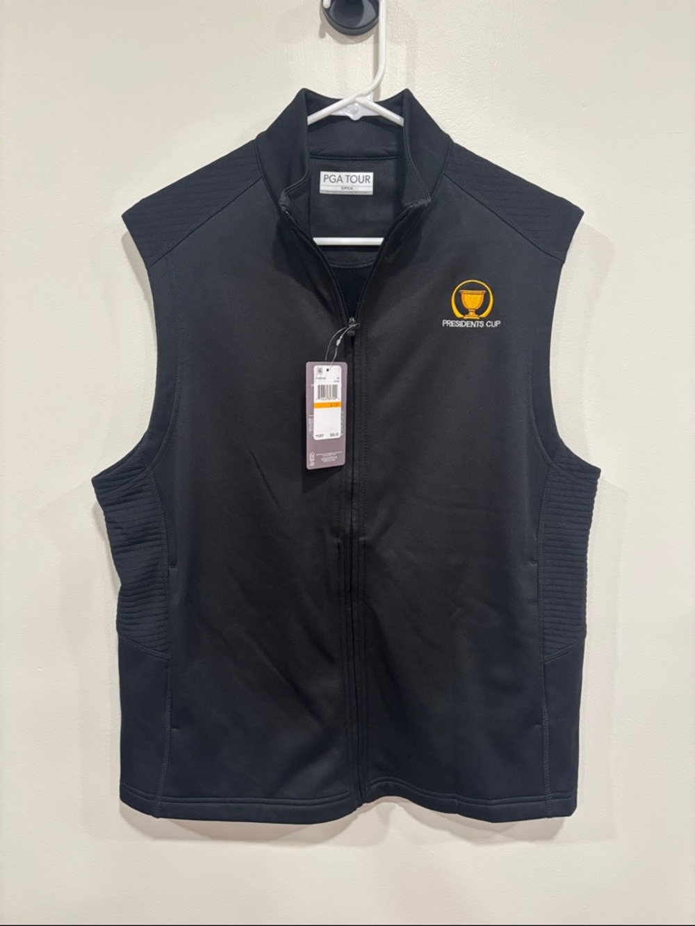 PGA TOUR Black Presidents Cup Sleeveless Zip Vest with Yellow Logo